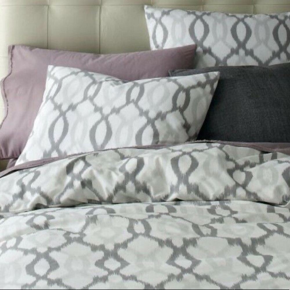 West Elm Organic Duvet Set Grey Ikat